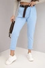 Women's cotton pants with a belt and rolled-up hem blue