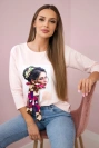 Halenka s grafickou a barevnou 3D mašlí pudrově růžová