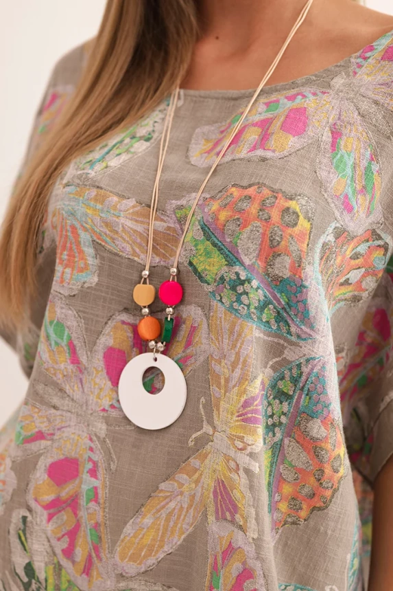 Damenbluse aus Baumwolle mit Schmetterlingsmotiv mit kurzen Ärmeln fango