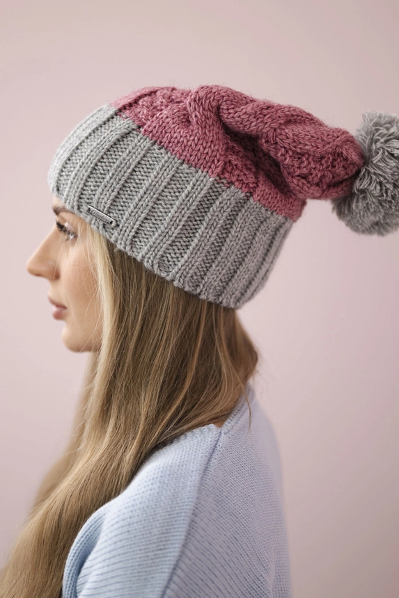 Čapica s fleece Paris K212 tmavo ružová+šedá