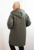 Dámska zimná prešívaná bunda Plus Size s podšívkou v panterke a kapucňou khaki