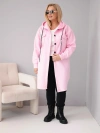 Women's plus-size hooded coat with button closure candy pink