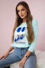 Bluzka z grafiką 3D z cyrkoniami miętowa