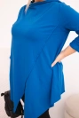 Women's plus size cotton asymmetric blouse with rolled sleeves blue