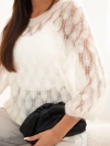 Damenpullover aus 70 % Kid-Mohair, ajour mit kurzen Ärmeln ecru