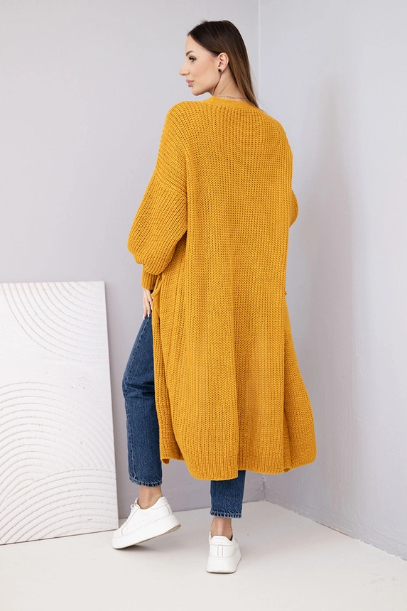 Pullover lange Strickjacke Senf