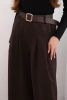 Women's pants with wide leg and belt brown