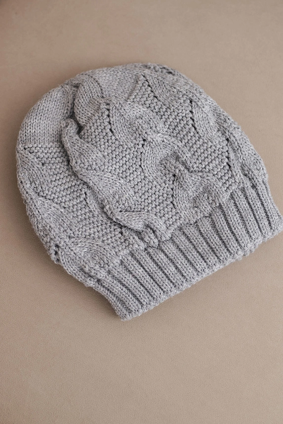 Women's winter wool hat with an openwork pattern K427 gray