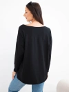 Damen Baumwollbluse mit lockerem Schnitt und verlängertem Rücken schwarz