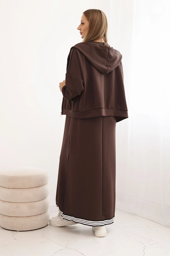 Damen-Set aus Viskose mit einer offenen Bluse und einem langen Kleid braun