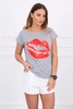 Blouse with lips print gray