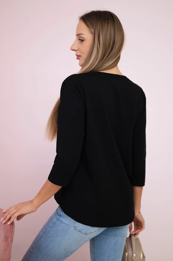 Bluse mit Grafik und bunter 3D-Schleife schwarz