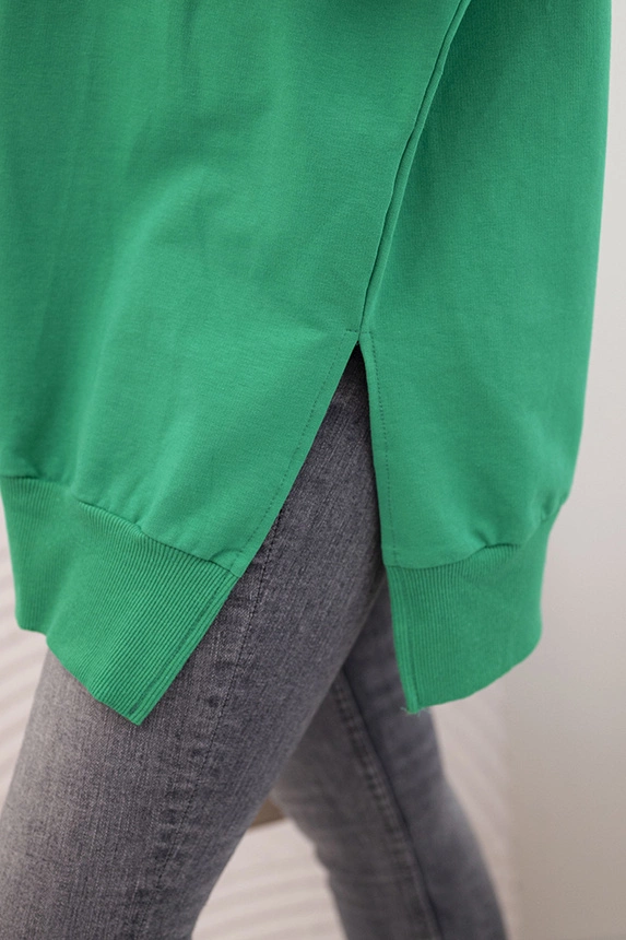 Damen Sweatshirt aus Baumwolle mit breitem Bund unten grün