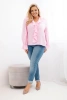 Plus Size women's viscose blouse with ruffle and decorative brooch candy pink