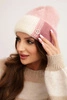 Women's colorful cap made of viscose with a decorative button powder pink + ecru