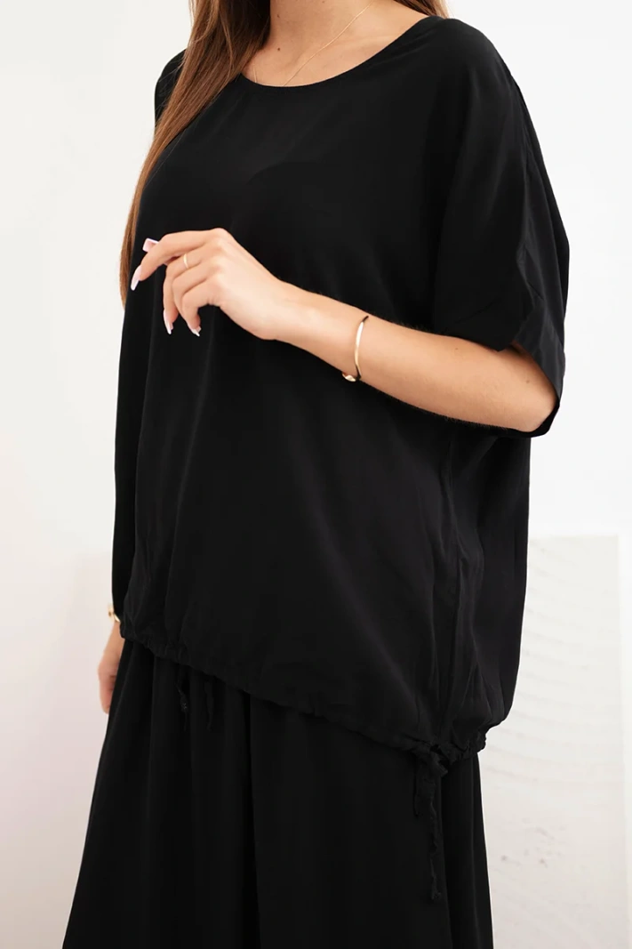 Damen-Set aus Viskose mit Bluse und Rock schwarz