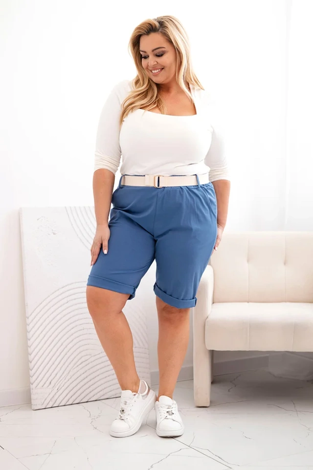 Spodenki damskie bawełniane Plus Size z paskiem jeansowe
