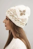 Women's winter hat made of wool with a colorful pattern K478 ecru