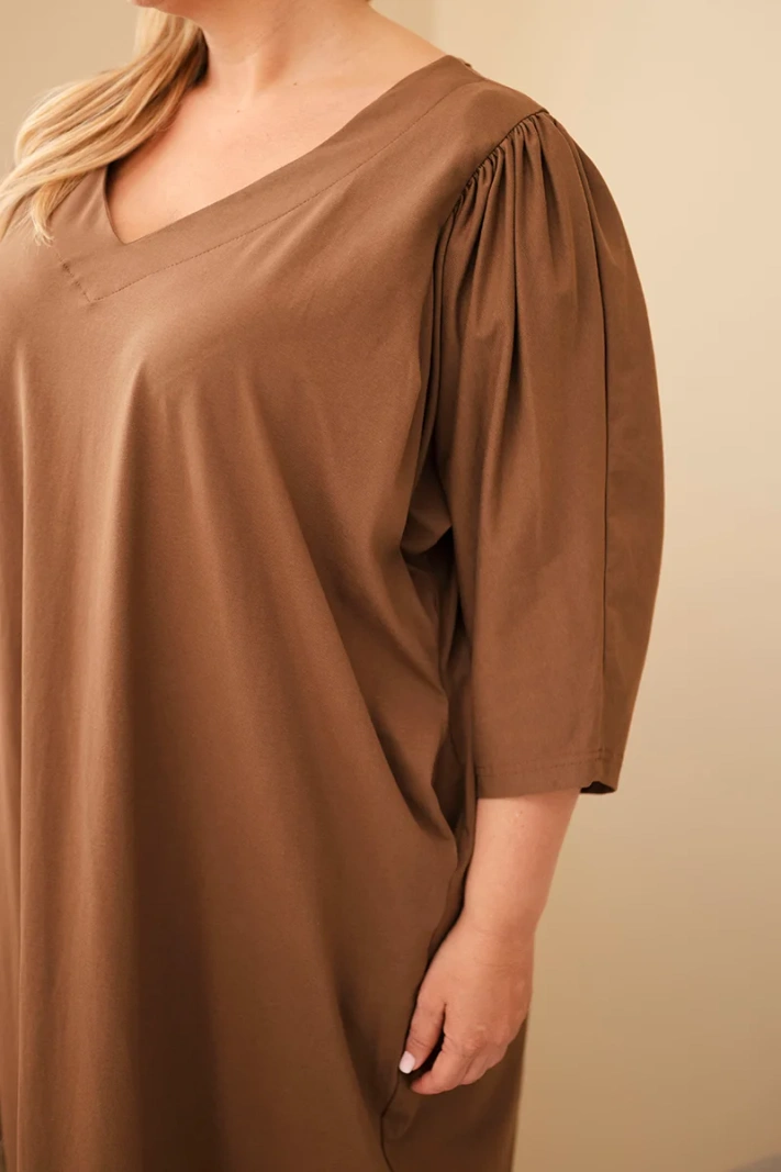 Dámske šaty Plus Size s vreckami camelová
