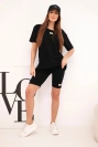 Damen-Set aus Baumwolle mit kurzen Ärmeln und Shorts schwarz 