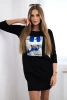 3D Grafik Kleid mit Zirkonen schwarz