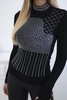 Strickbluse mit Zirkonia-Motiv schwarz