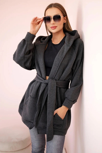 Narzutka ocieplana wiązana w pasie grafitowa