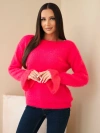 Damenpullover mit Mohair und Wolle mit Volant an den Ärmeln neonrosa