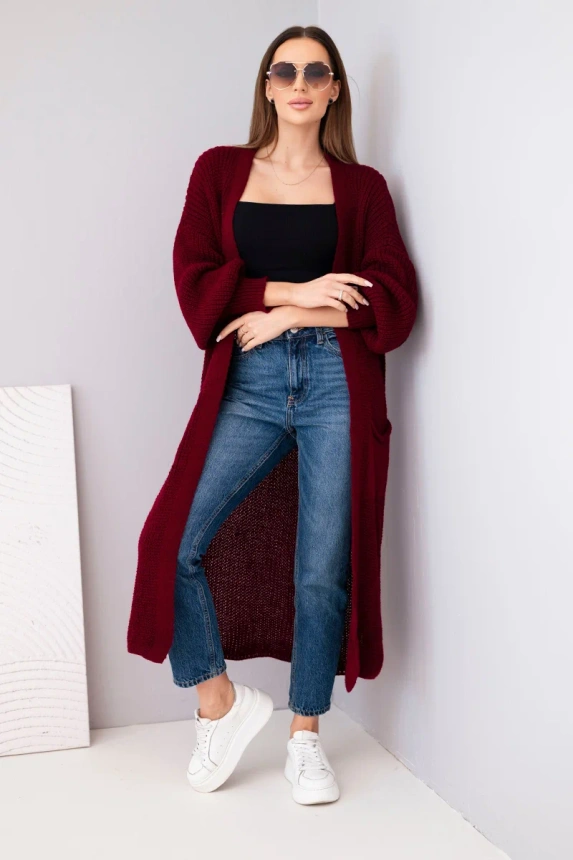 Pullover lange Strickjacke weinrot
