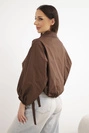 Damen Baumwolljacke mit Raffungen und Bindung schokoladenfarben