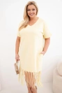 Dámske bavlnené šaty s výstrihom do V a strapcami Plus Size žltá