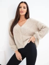 Women's sweater with wool buttoned with V-neck dark beige