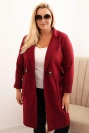 Dámský elegantní plášť Plus Size s límcem a velkými kapsami bordový