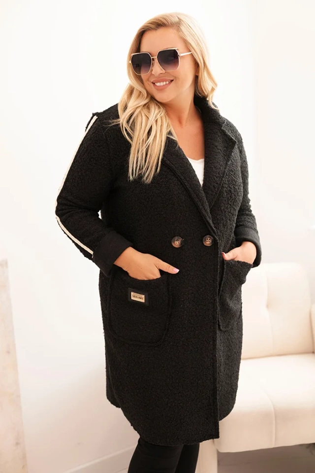 Płaszcz damski Plus Size ze sztucznego baranka z kieszeniami czarny