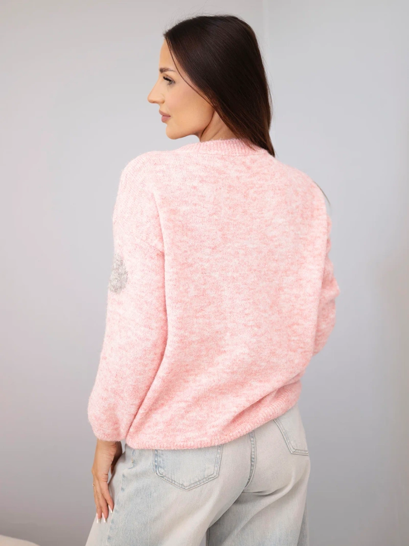 Women's sweater with colorful polka dots and a round neckline pink powder