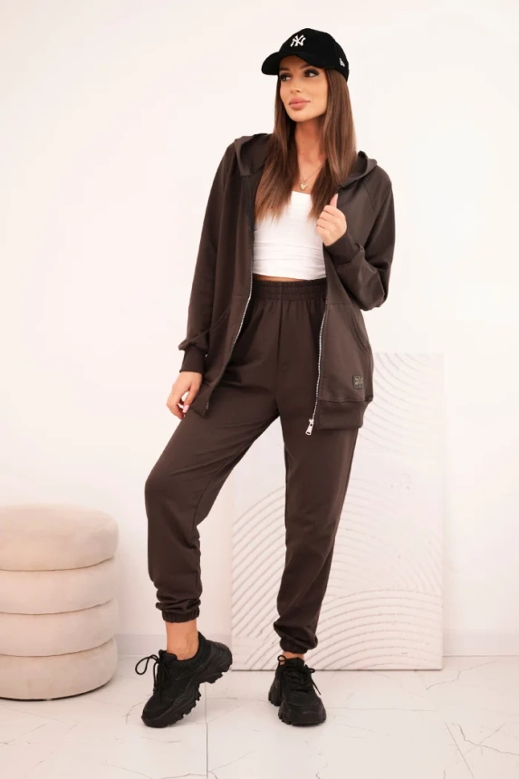 Damen Baumwollset mit weitem Bein und Zip-Hoodie bordeaux