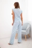 Elegantes Damen-Set mit weiter Hose und Rüschenbluse blau