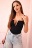 Women's strapless bodysuit blouse with ruffles and V-neckline black