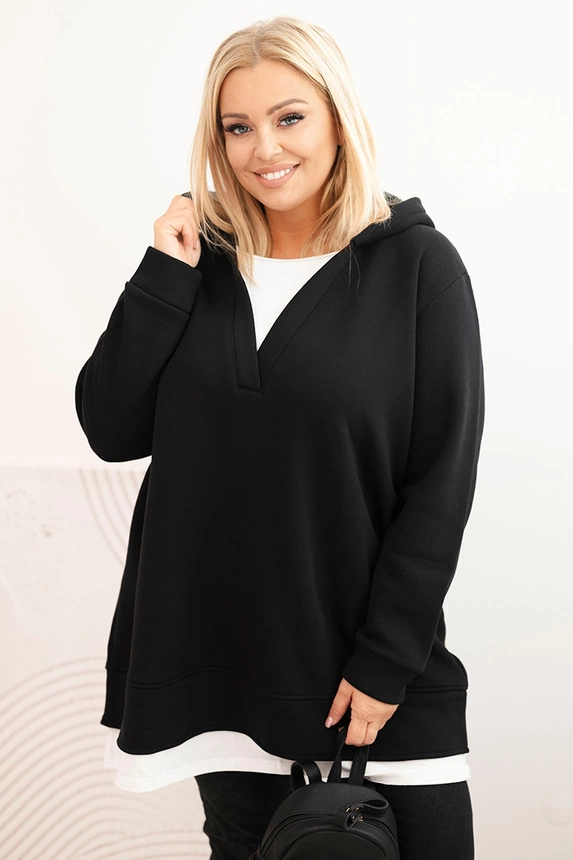 Women's insulated Plus Size hoodie with a V-neck black