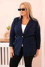 Dámská viskózová sako Plus Size s dlouhým rukávem a límcem modrá