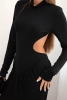 Women's long dress with viscose, turtleneck and open back black