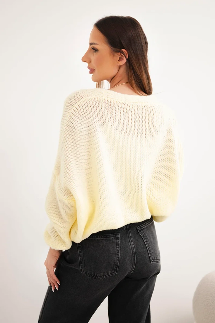 Women's sweater with V-neck and buttons yellow
