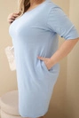 Damenkleid Plus Size aus Baumwolle mit geradem Schnitt und 3/4-Ärmel blau