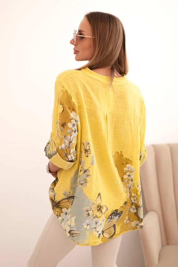 Women's cotton shirt with button and pocket kiwi