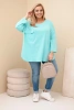 Moteriška Plus Size marškinėliai su medvilne, kišenė ir surišamomis rankovėmis mėtų spalvos