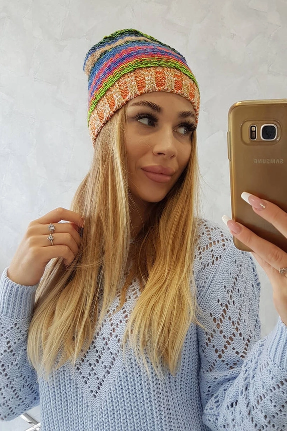 Krystyna fleecová čepice K207 chrpa+oranžová