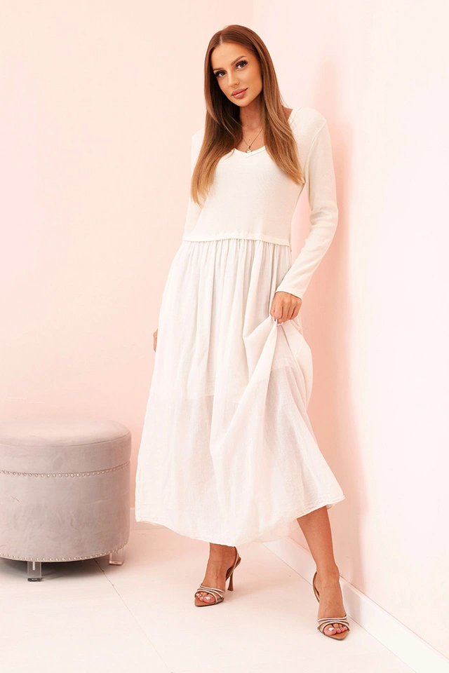 Langes Kleid mit Trägern pflaumenfarben