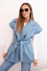 Damenweste gesteppte mit Gürtel und breitem Kragen jeansblau