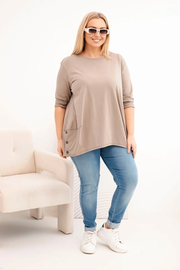 Dámska blúzka Plus Size z bavlny s ozdobnými gombíkmi a zrolovanými rukávmi fango