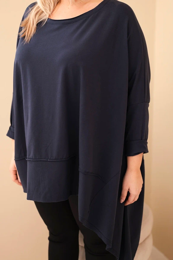 Moteriška tunika Plus Size iš medvilnės su asimetrine apačia mėlyna